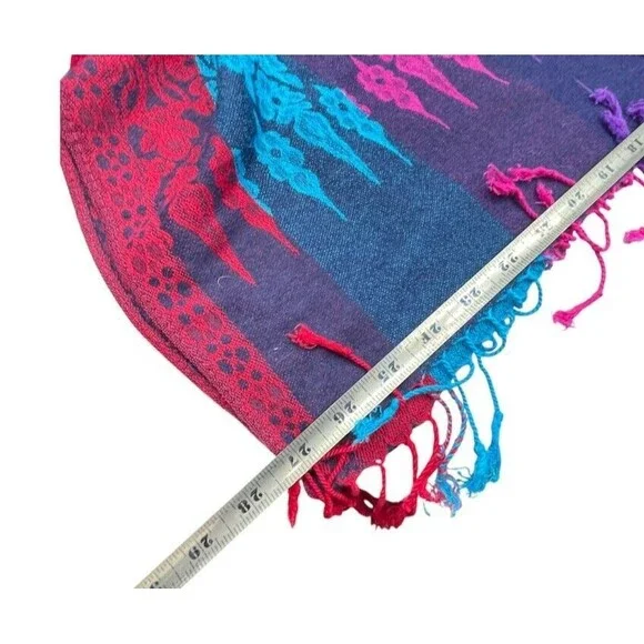 Pashmina Scarf Wrap Shawl 100% Pashmina Multicolor Fringe Boho 68x27 In - Picture 7 of 9